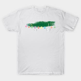 Green Leaves, Colorful Light Bunting and Silver Ornaments T-Shirt